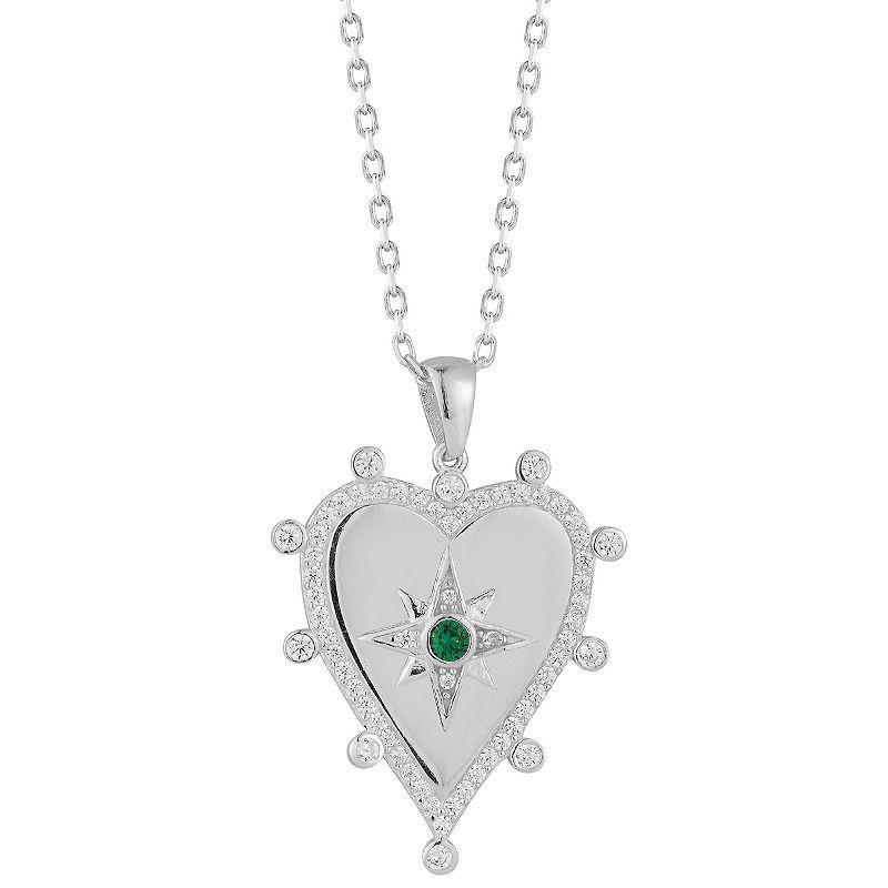 Sunkissed Sterling Cubic Zirconia Heart North Star Pendant Necklace, Womens White Product Image