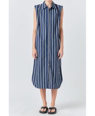 Women's Striped Sleeveless Maxi Shirt Dress Product Image