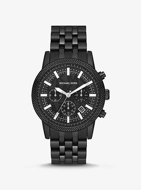 Oversized Hutton Silver-Tone and Leather Watch Product Image