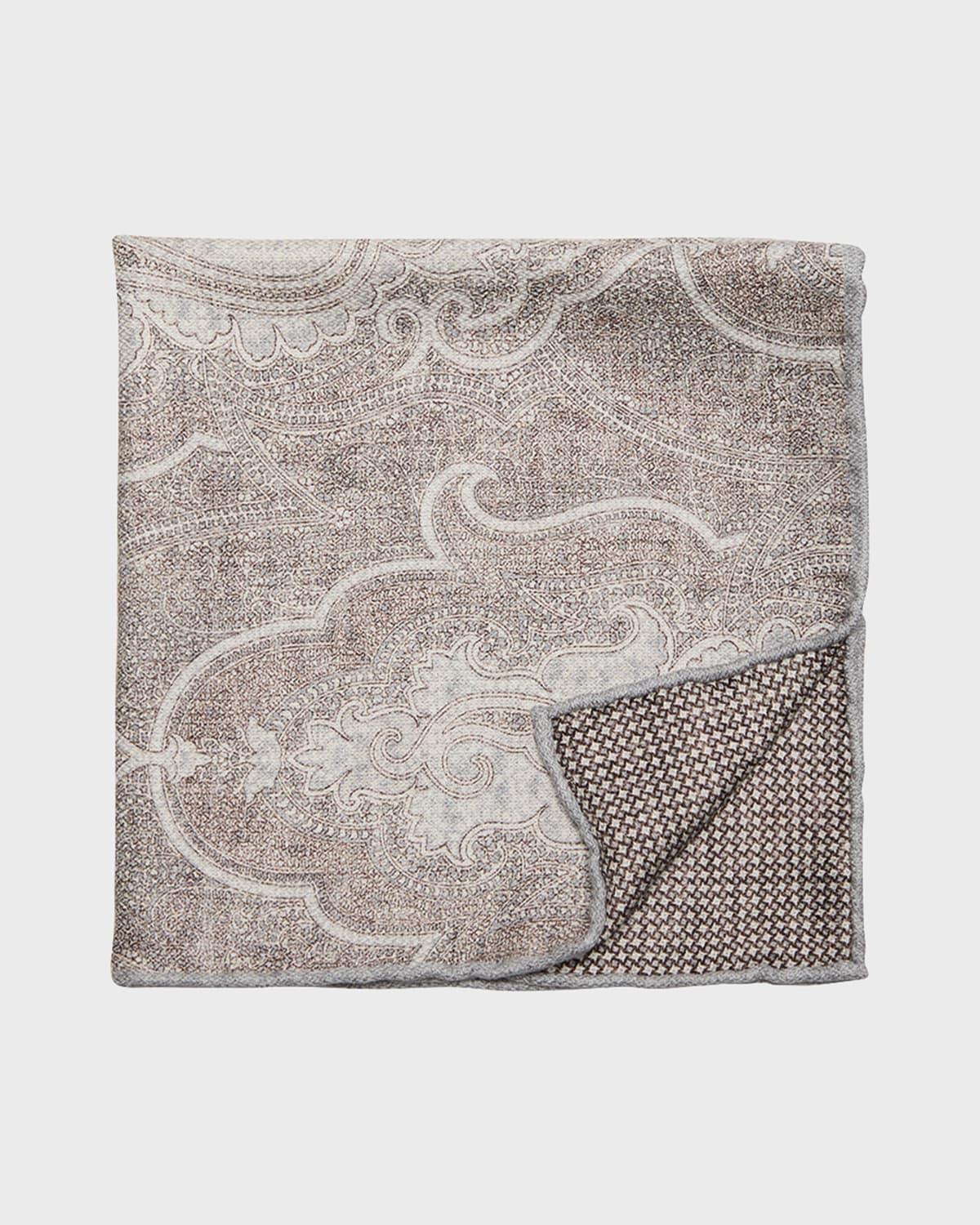 Mens Large Paisley-Print Silk Pocket Square Product Image