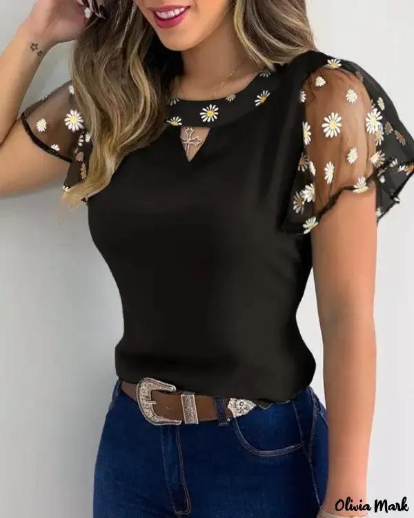 Olivia Mark – Daisy Sheer Mesh Cutout Top Product Image