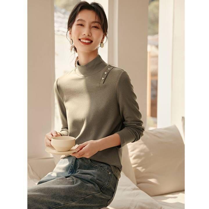 Long-Sleeve Turtleneck Plain Tee Product Image