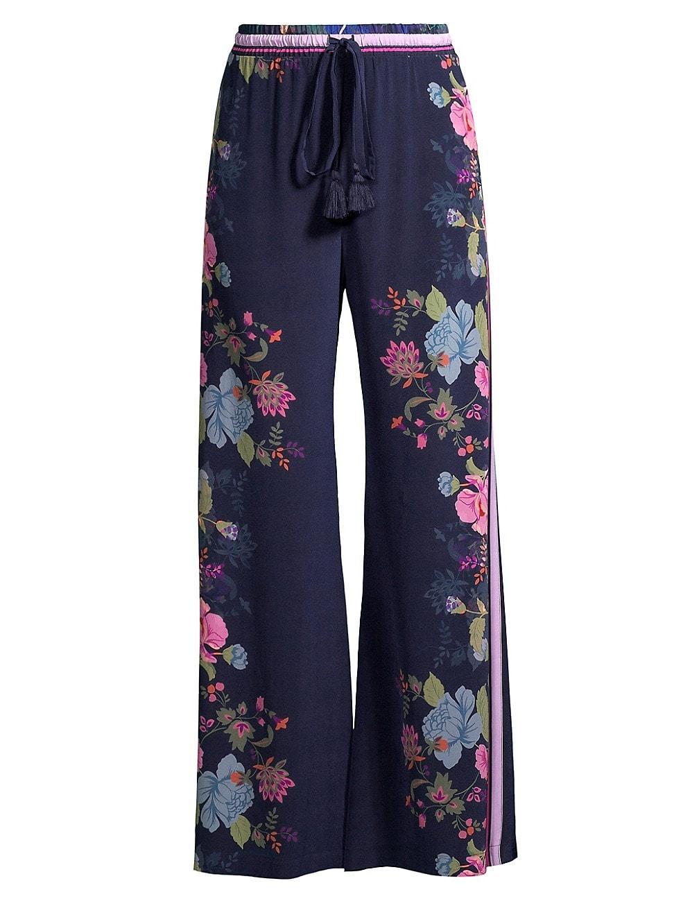 Womens Valeria Floral Silk Wide-Leg Pants Product Image