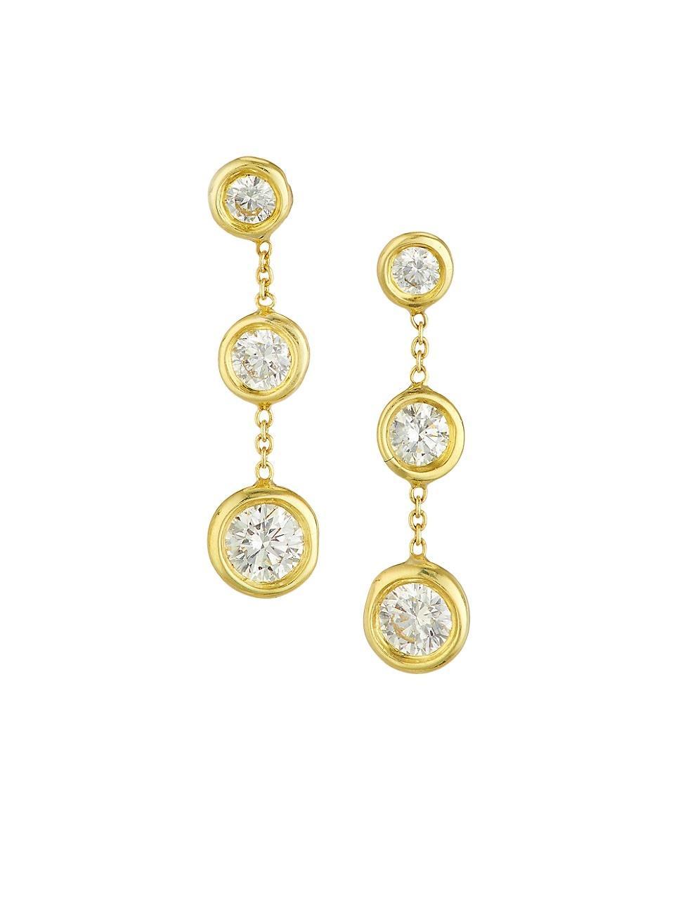 Womens 18K Yellow Gold & Diamond Triple-Drop Earrings Product Image