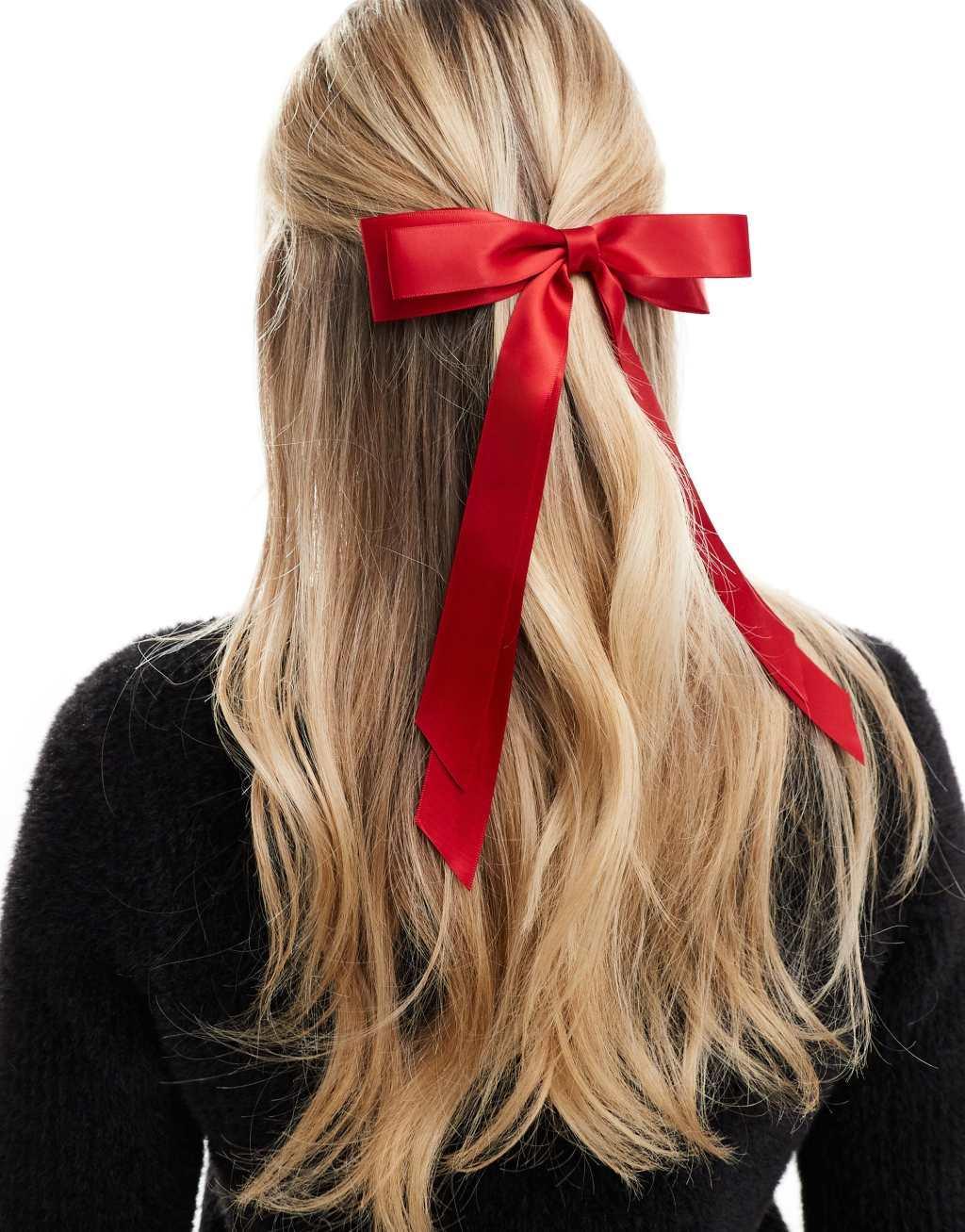 ASOS DESIGN hair clip with bow detail in red Product Image