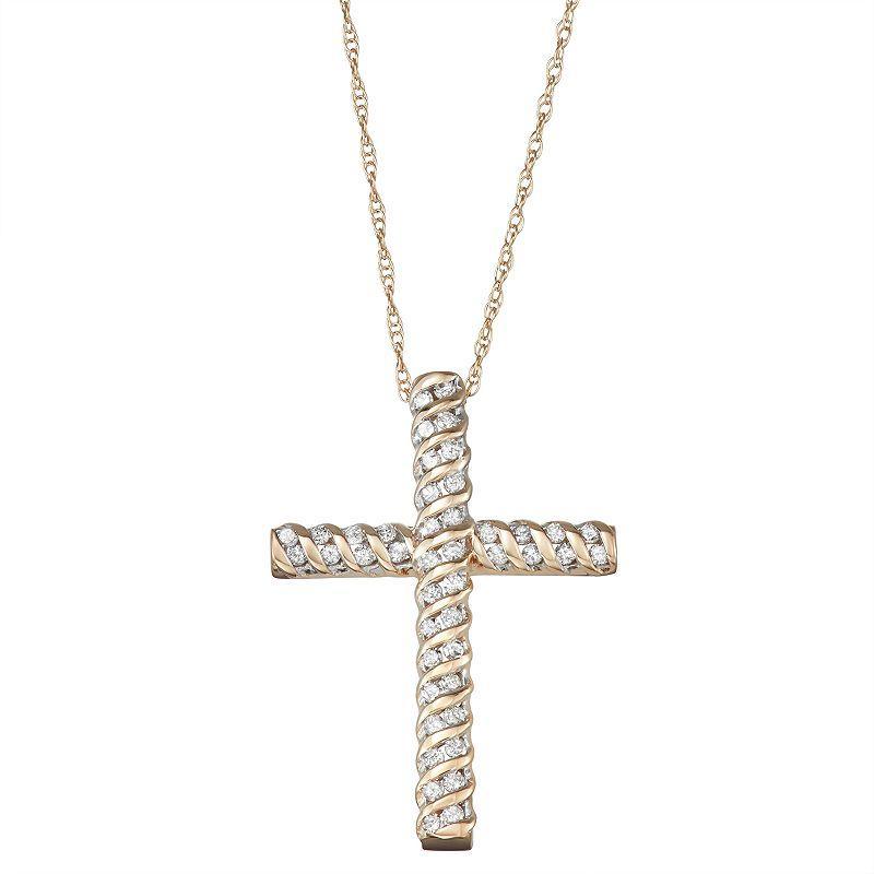 10k Gold 1/4 Carat T.W. Diamond Cross Pendant, Womens White Product Image