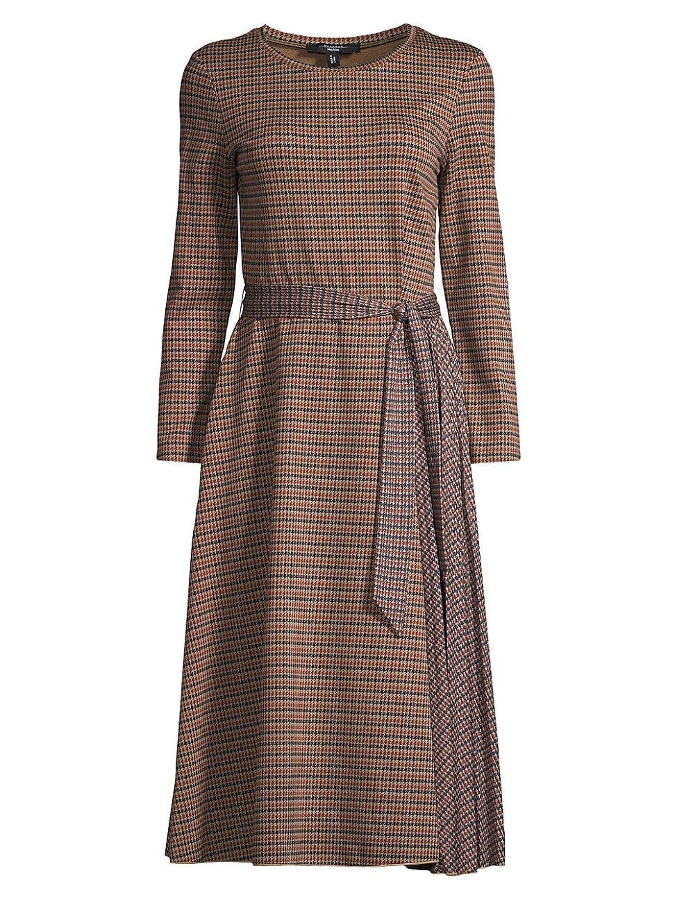 Womens Plaid Cotton-Blend Tie-Waist Midi-Dress product image