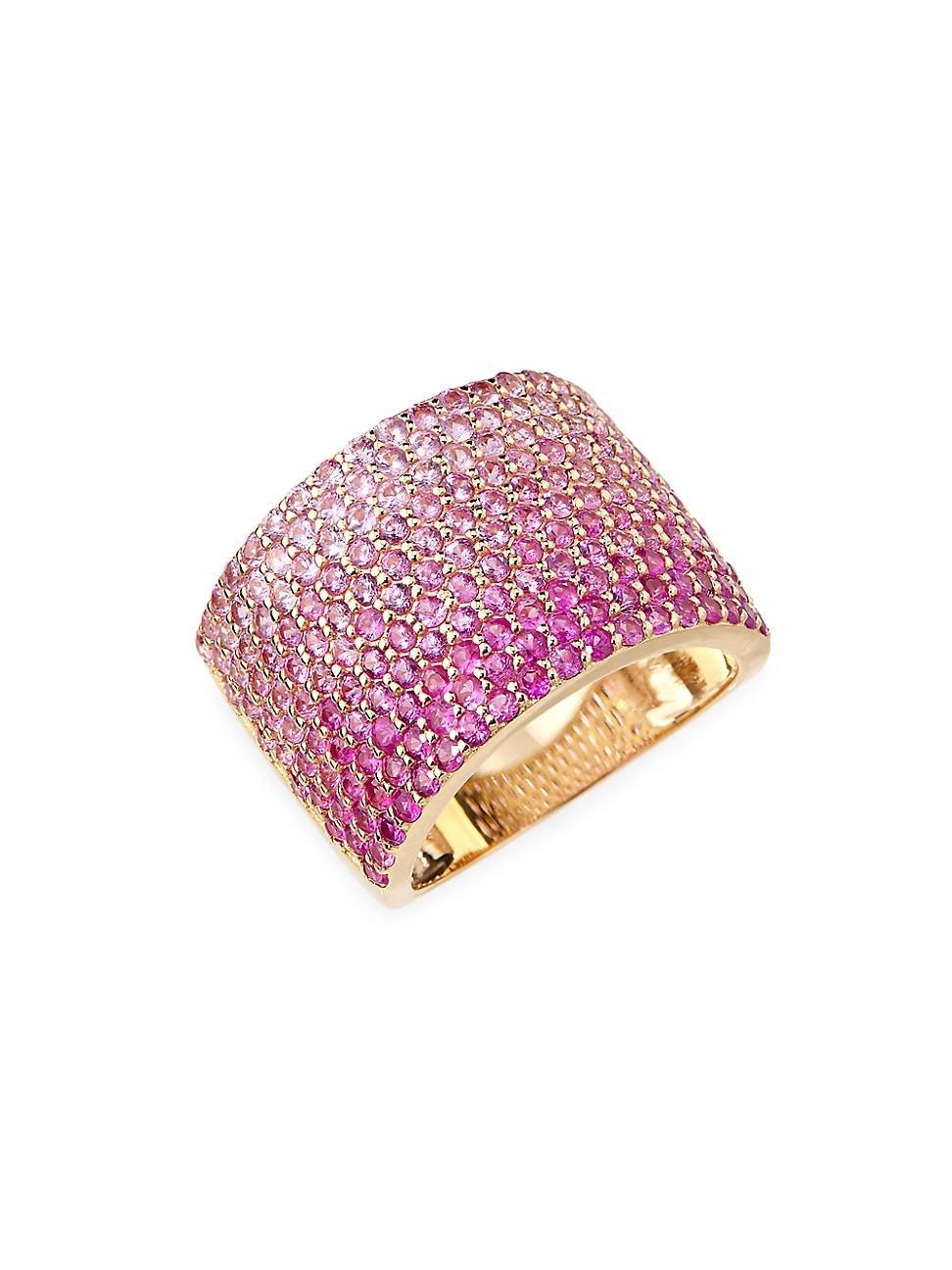 Womens 14K Yellow Gold & Ombr Pink Sapphire Ring Product Image