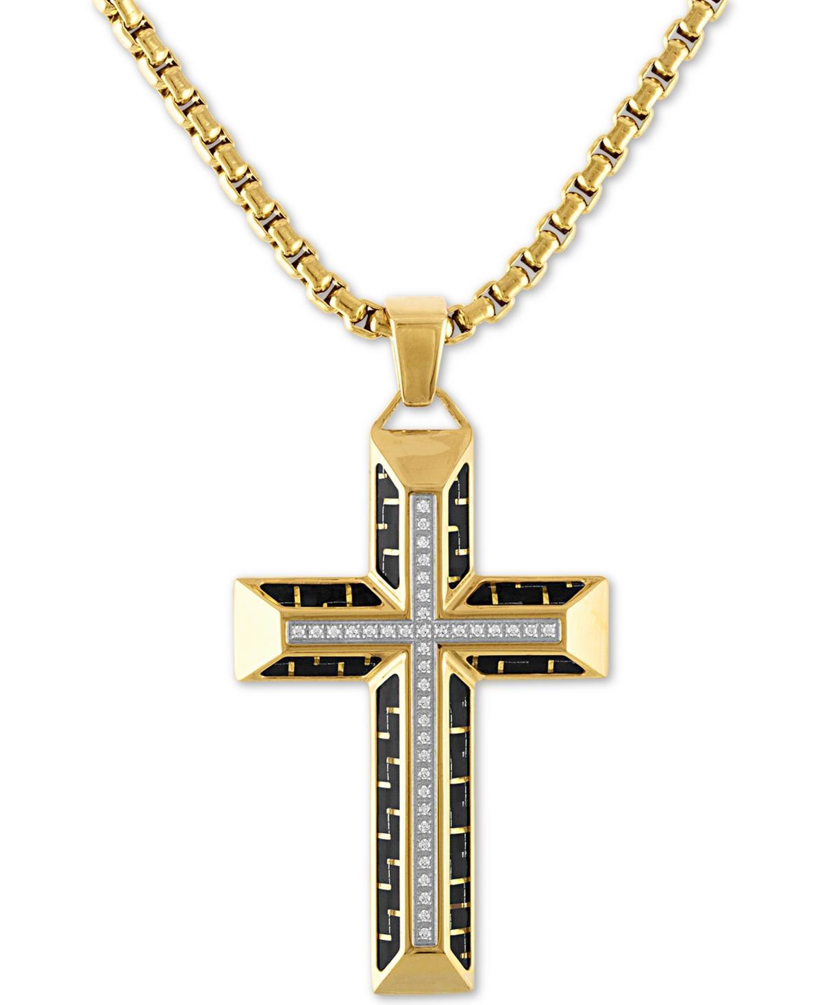 Esquire Mens Jewelry Diamond Cross 22 Pendant Necklace in Gold Tone Ion-Plated Stainless Steel & Black Carbon Fiber, Created for Macys (Also in Bla Product Image