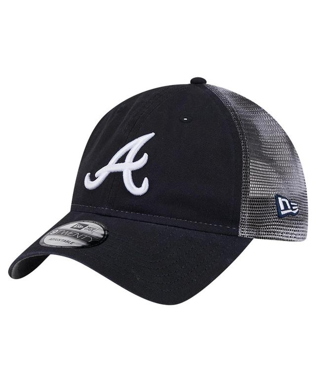 New Era Mens Navy Atlanta Braves Team Slick Trucker 9TWENTY Adjustable Hat Product Image