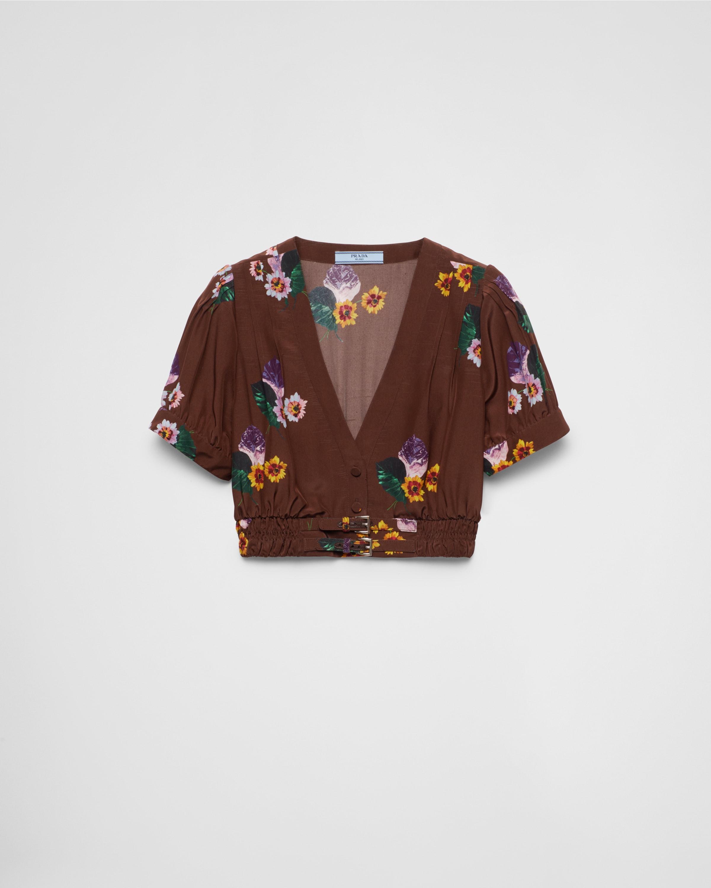 Cropped printed pongé shirt Product Image