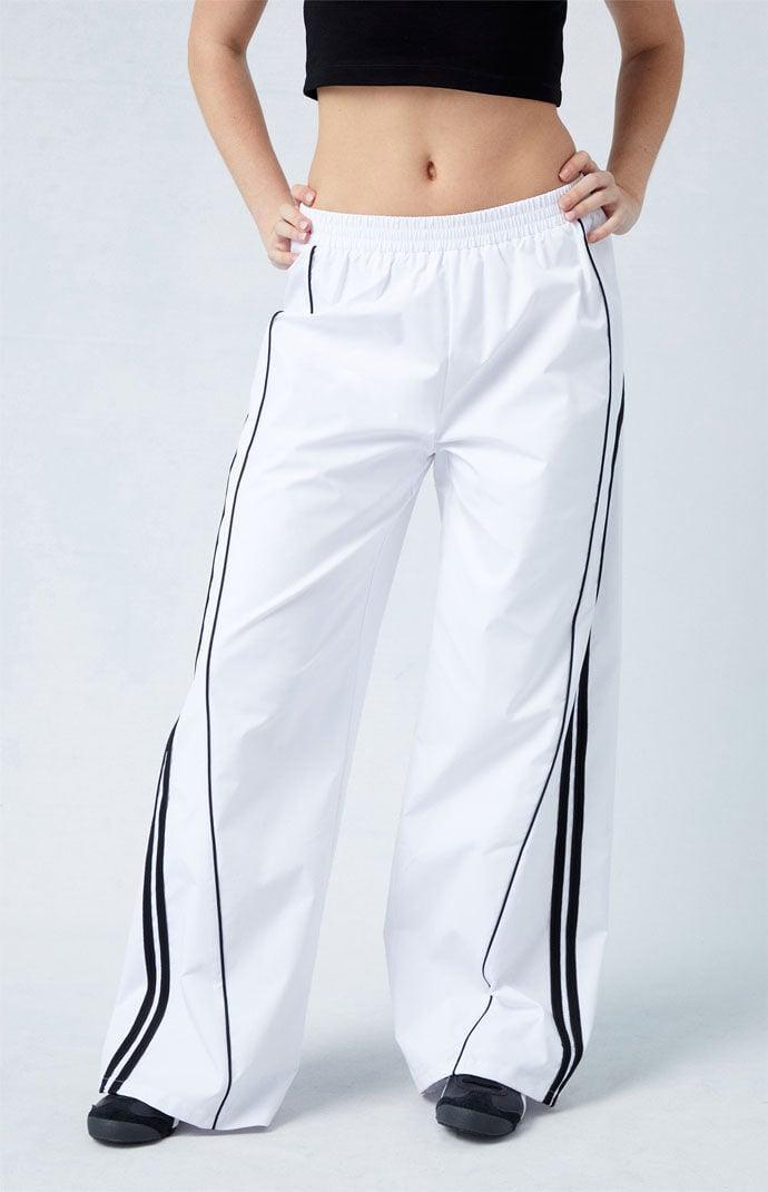 Women's Variegated Striped Track Pants in White/Black - Product Image