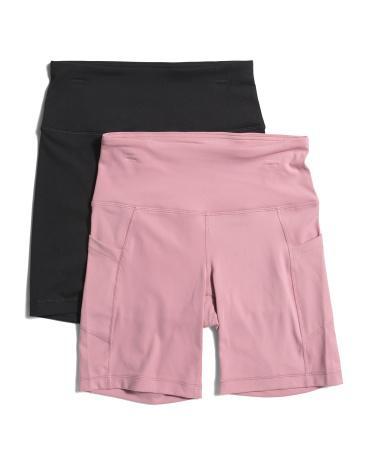 2pk Lux Rewind High Rise Side Pocket Shorts for Women | Polyester/Spandex Product Image