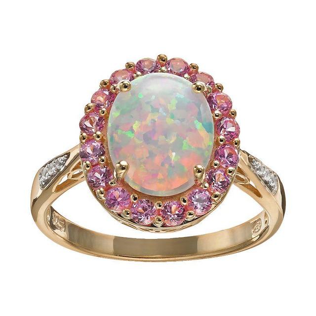 Lab-Created Opal and Lab-Created Sapphire 18k Gold Over Silver Oval Halo Ring, Womens Pink Product Image