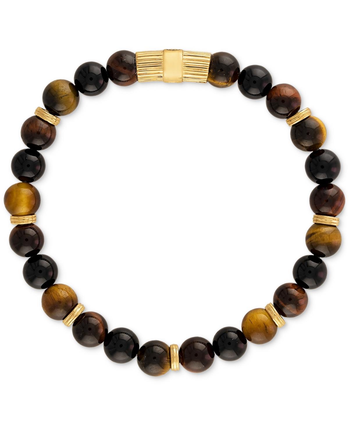 Esquire Mens Jewelry Multicolor Tiger Eye Beaded Stretch Bracelet in 14k Gold-Plated Sterling Silver (Also Tiger Eye), Created for Macys - Product Image