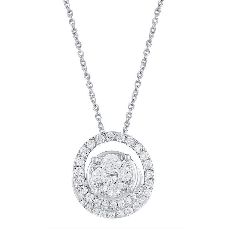 Royal Aura Sterling Silver 1/2 Carat T.W. Diamond Cluster Circle Pendant Necklace Set, Womens Product Image