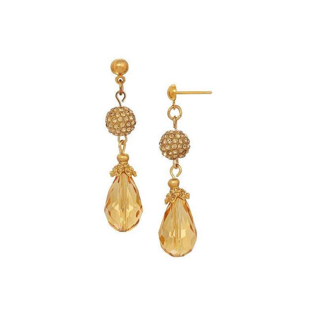 1928 Gold Tone Yellow Crystal Beaded Drop Earrings, Womens, Lt Beige Product Image