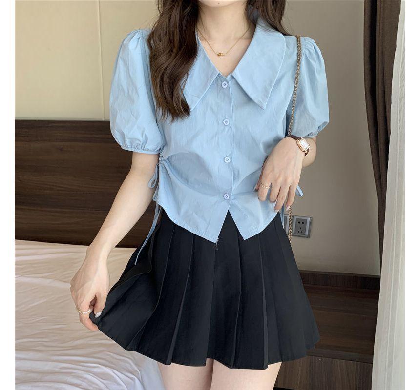 Short-Sleeve V-Neck Plain Shirt Product Image