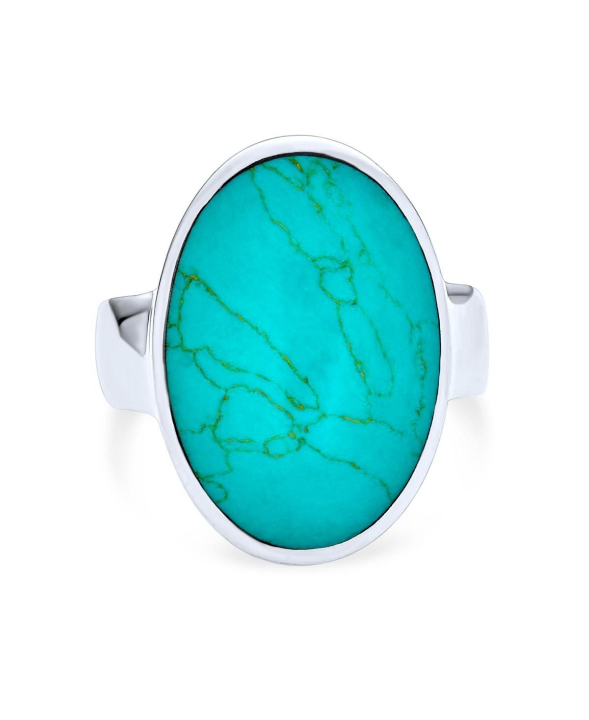 Bling Jewelry Simple Large Dome Oval Cabochon Gemstone Bezel Set Blue Turquoise Western Statement Ring For Women .925 Sterling Silver Product Image