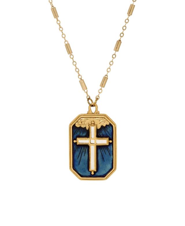 Symbols of Faith Gold Tone Cross Pendant Necklace, Womens, Blue Product Image