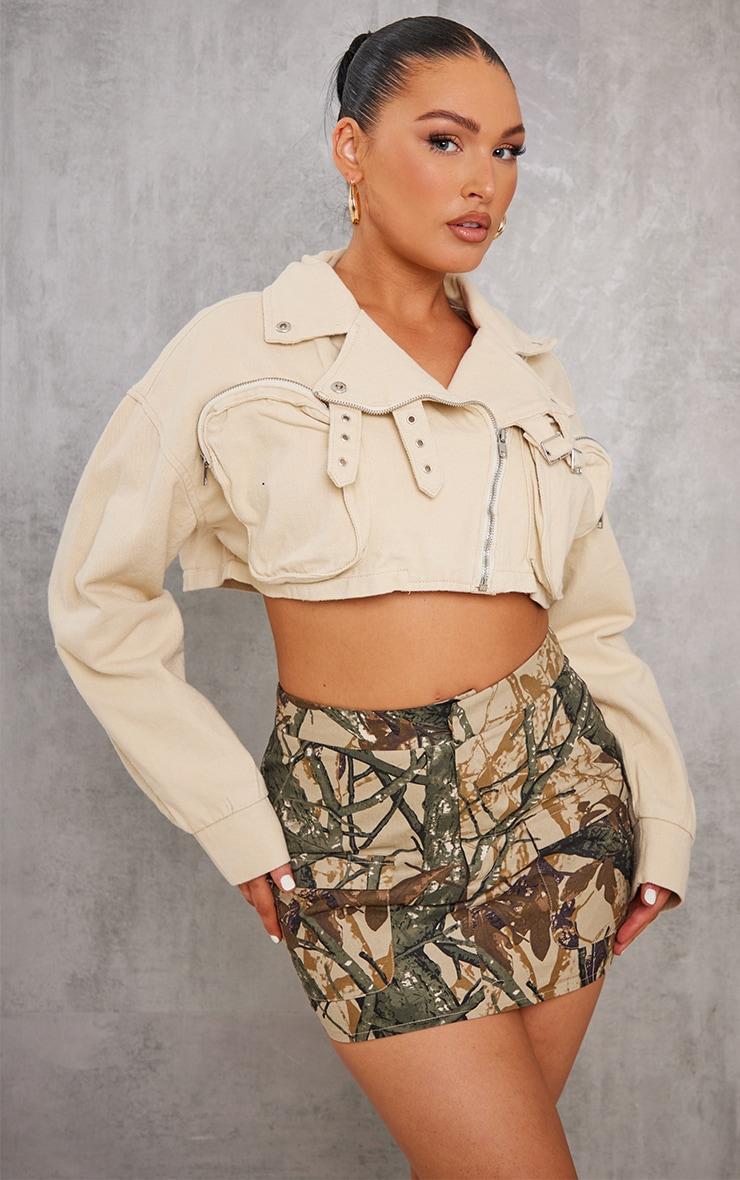 Green Camo Abstract Print Cargo Mini Skirt Product Image