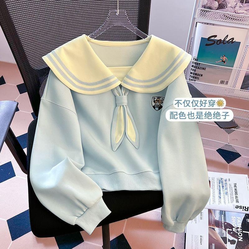 Sailor Collar Bear Embroidered Pullover Product Image