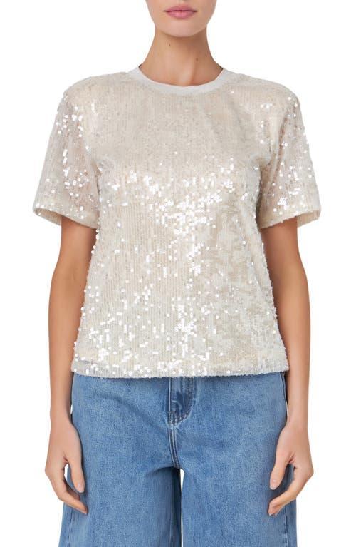 Grey Lab Sequin Padded Shoulder Back Cutout Top Product Image