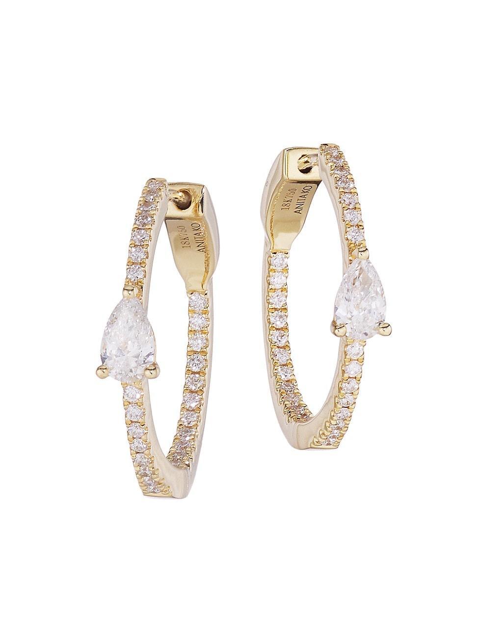 Womens 18K Yellow Gold & Diamond Hoop Earrings Product Image