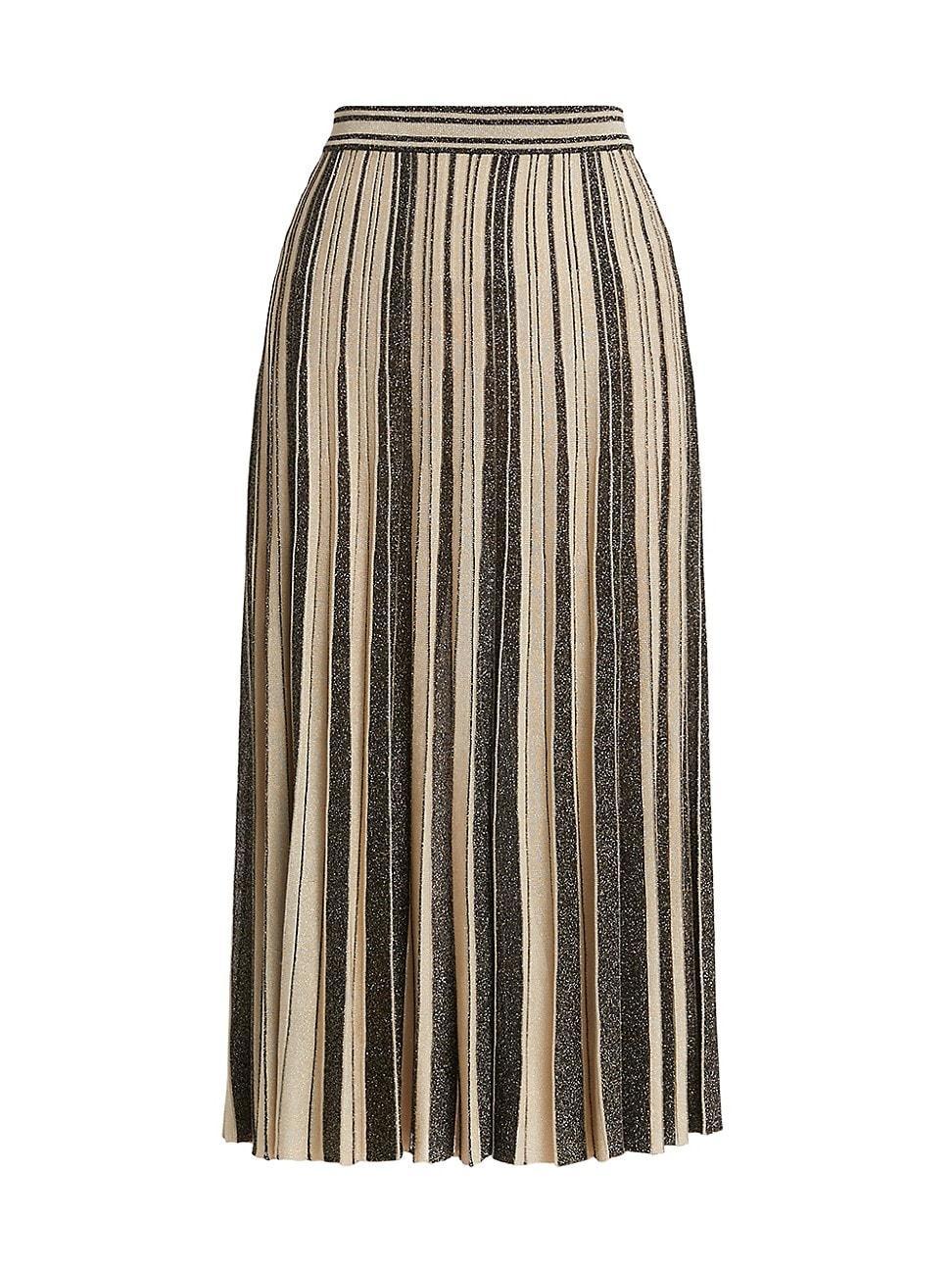 Womens Story One Striped Metallic-Knit Pleated Midi-Skirt. Product Image