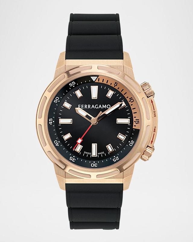 Mens Ferragamo Sport IP Rose Gold PU-Strap Watch, 46mm Product Image