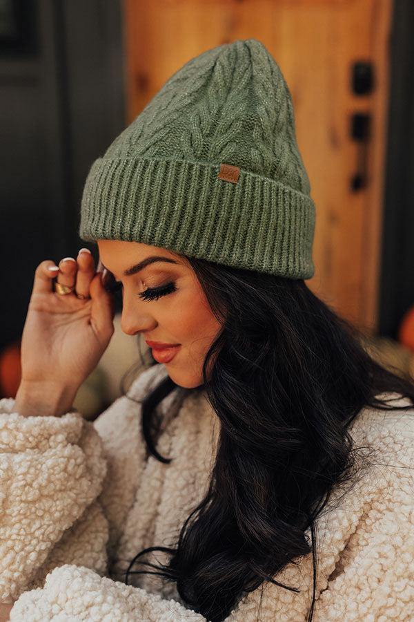 Snowfall Feels Cable Knit Beanie In Green Product Image