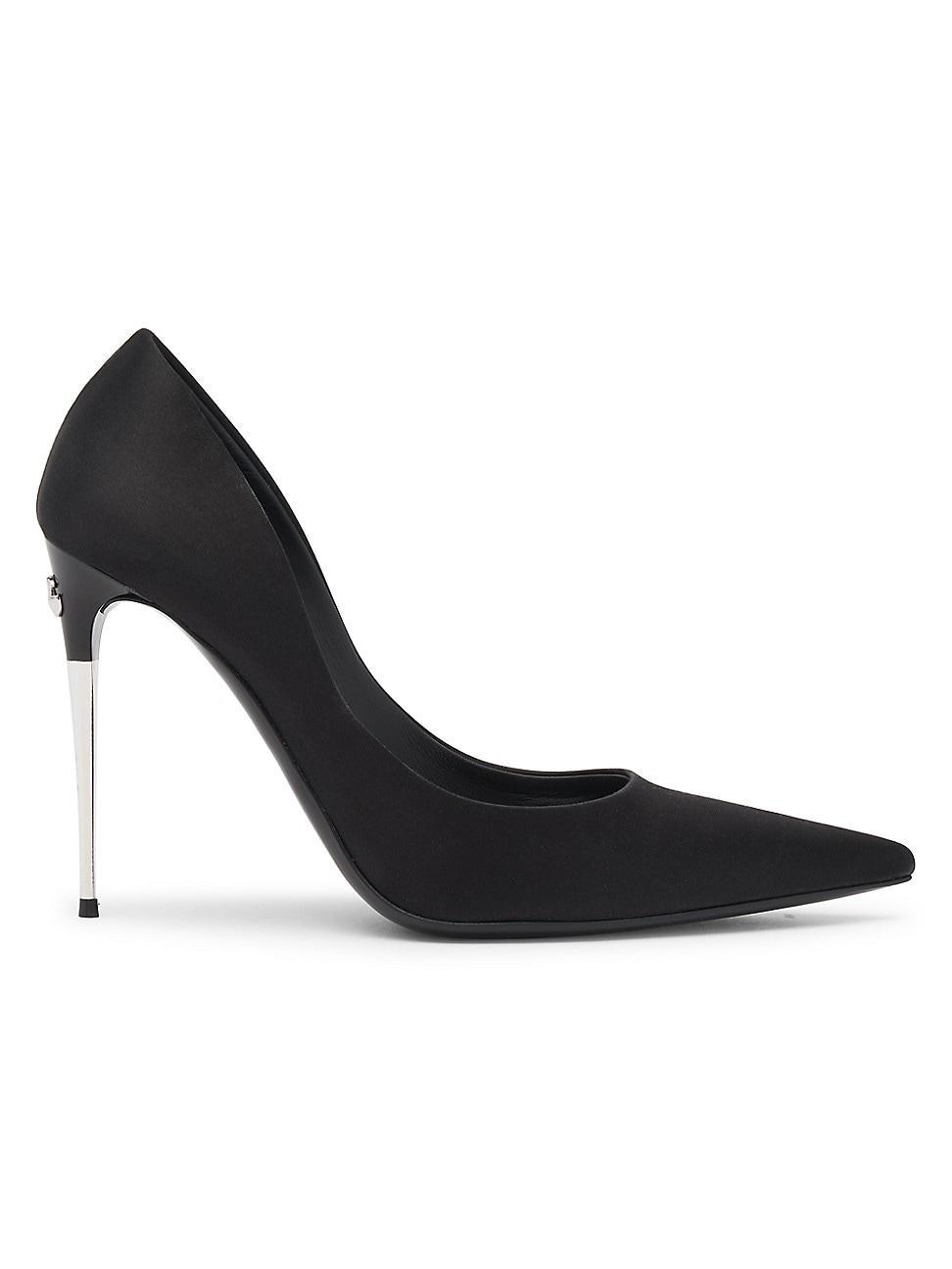 Womens 105MM Logo-Detailed Satin Metal-Heel Pumps Product Image