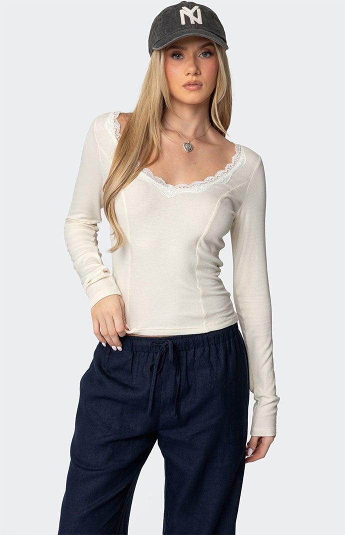 Edikted Women's Mel Lace Trim V Neck Top Product Image