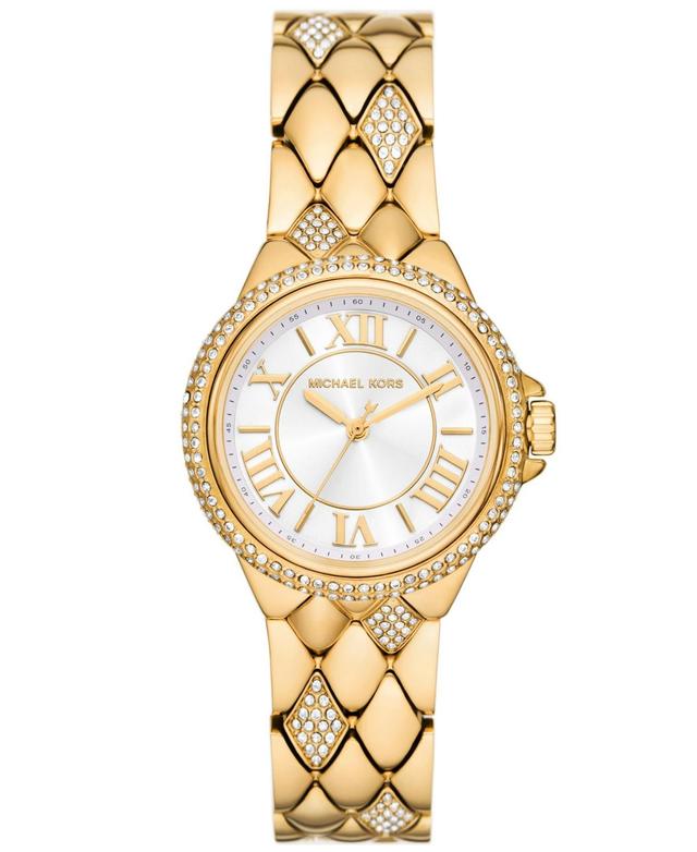 Michael Kors Womens Camille Crystal Pav Three-Hand Gold-Tone Stainless Steel Bracelet Watch Product Image