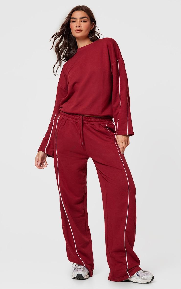 Dark Red Contrast Piping Detail Sweatshirt Product Image