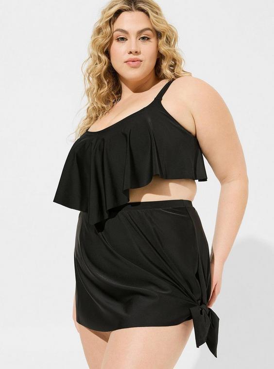 Mid Length Side Tie Swim Skirt With Brief Product Image