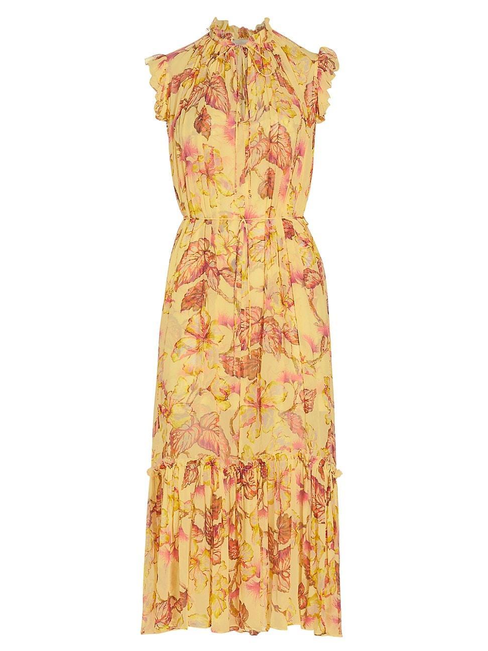 Zimmermann Matchmaker Hibiscus Print Flutter Sleeve Midi Dress Product Image