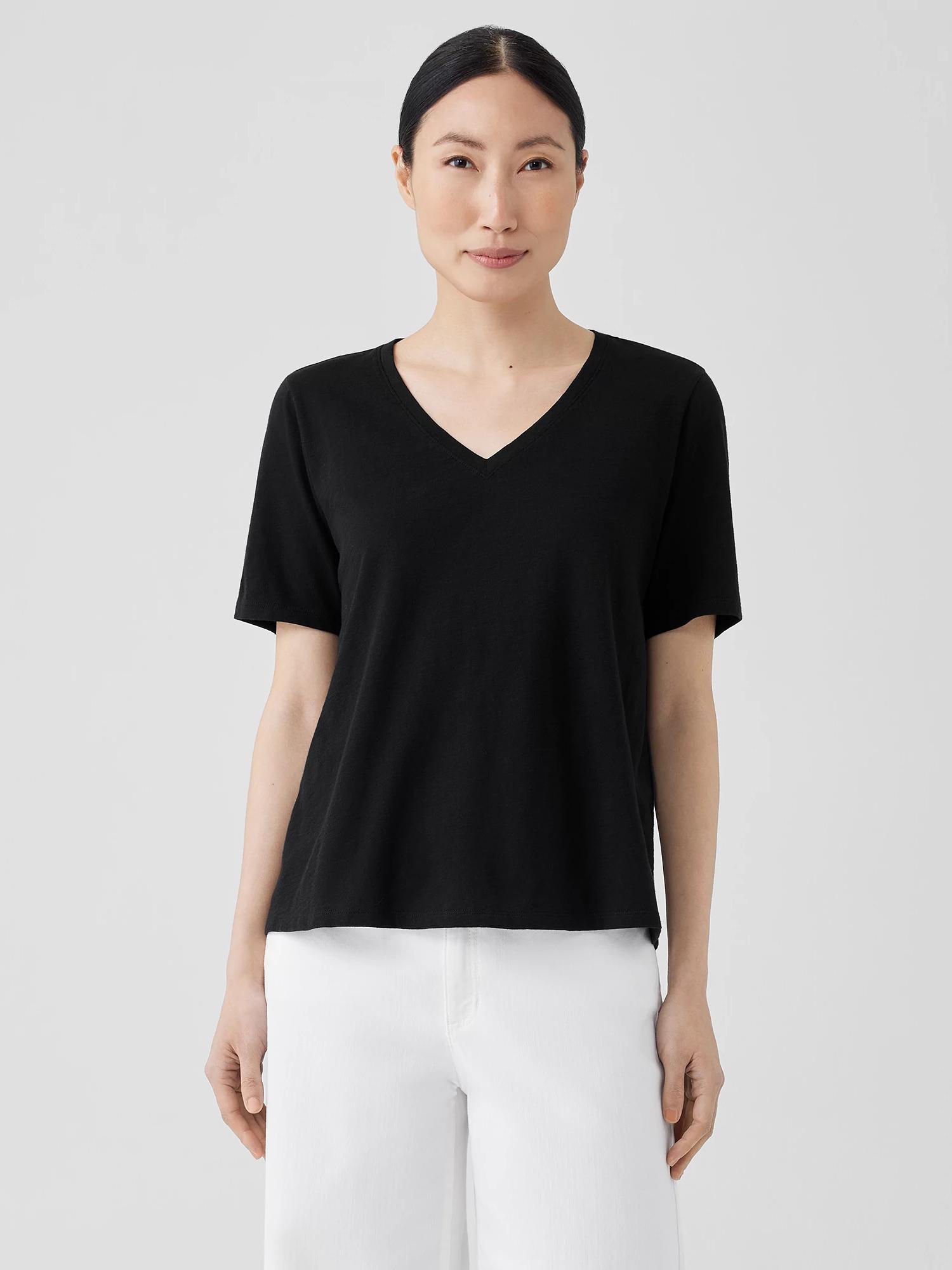 EILEEN FISHER Organic Cotton Slub V-Neck Teefemale Product Image