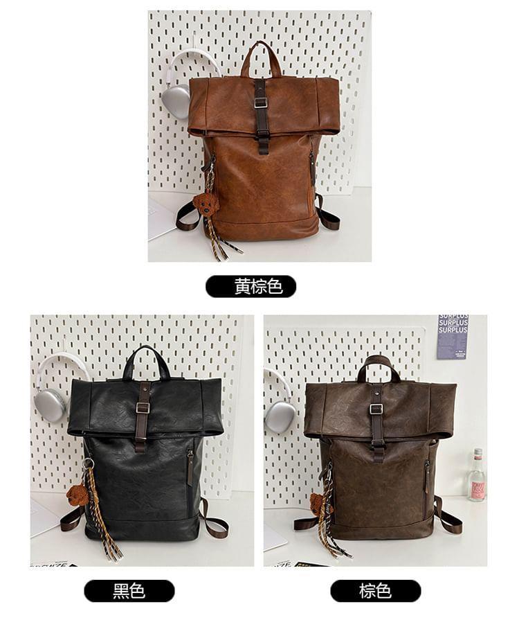 Buckled Flap Faux Leather Backpack Product Image