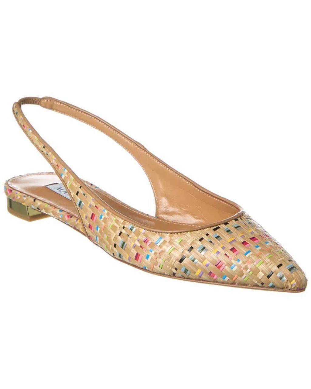 AQUAZZURA 50mm Purist Raffia Slingback Flats In Multi Product Image