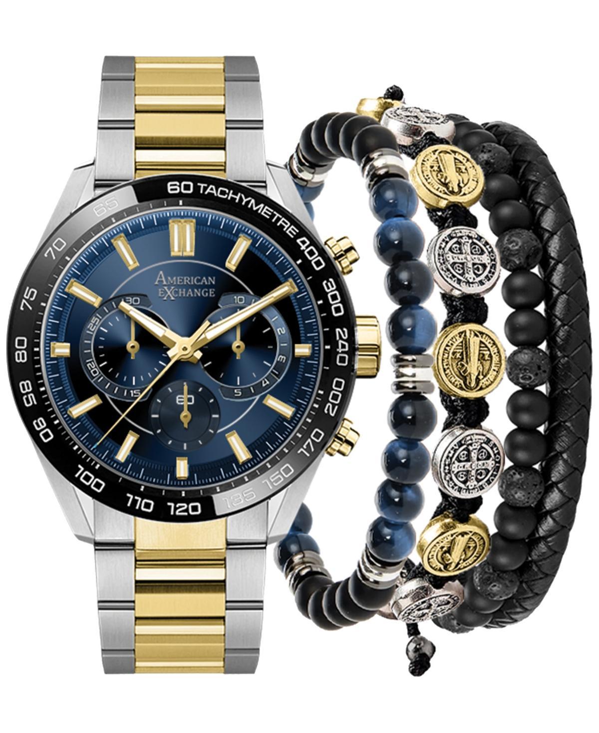 American Exchange Mens Two-Tone Metal Alloy Bracelet Watch 45mm Gift Set Product Image