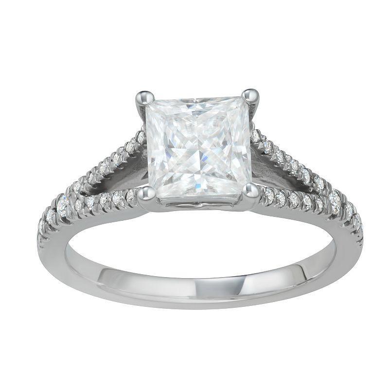 Charles & Colvard 14k White Gold 1 3/4 Carat T.W. Lab-Created Princess Cut Engagement Ring, Womens 14k Whgold Product Image