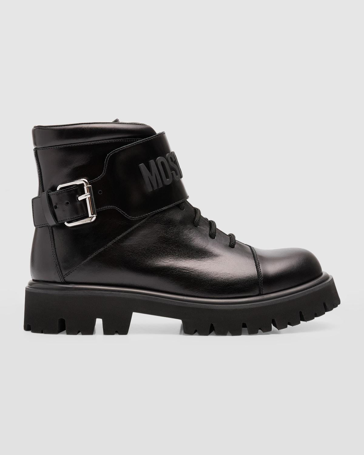 Mens Leather Logo Combat Boots Product Image