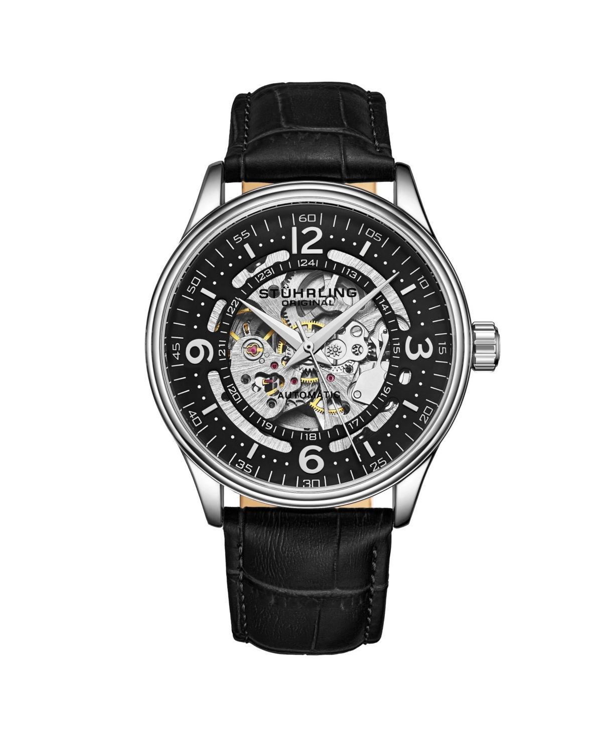 Stuhrling Mens Black Leather Strap Watch 42mm Product Image