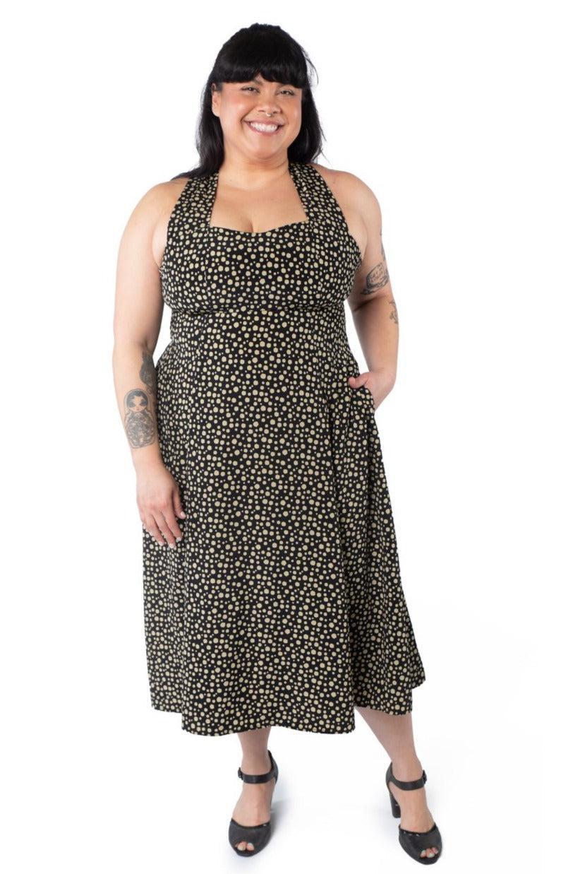 Iris Dress in Black and Creme Dot Product Image