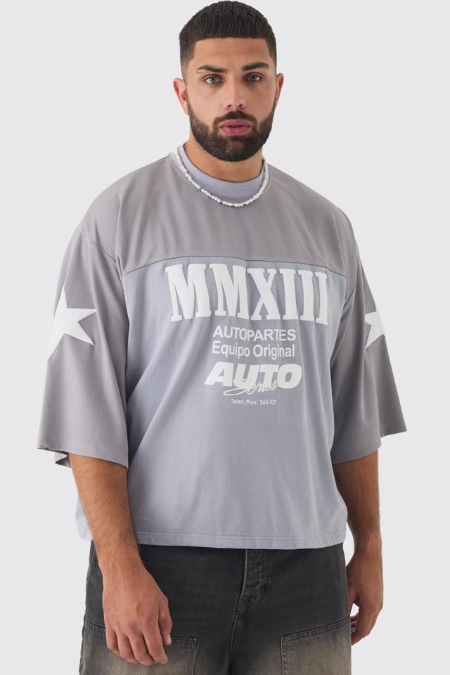 Plus Oversized Boxy Half Sleeve Moto Print T-shirt | boohooMAN USA Product Image