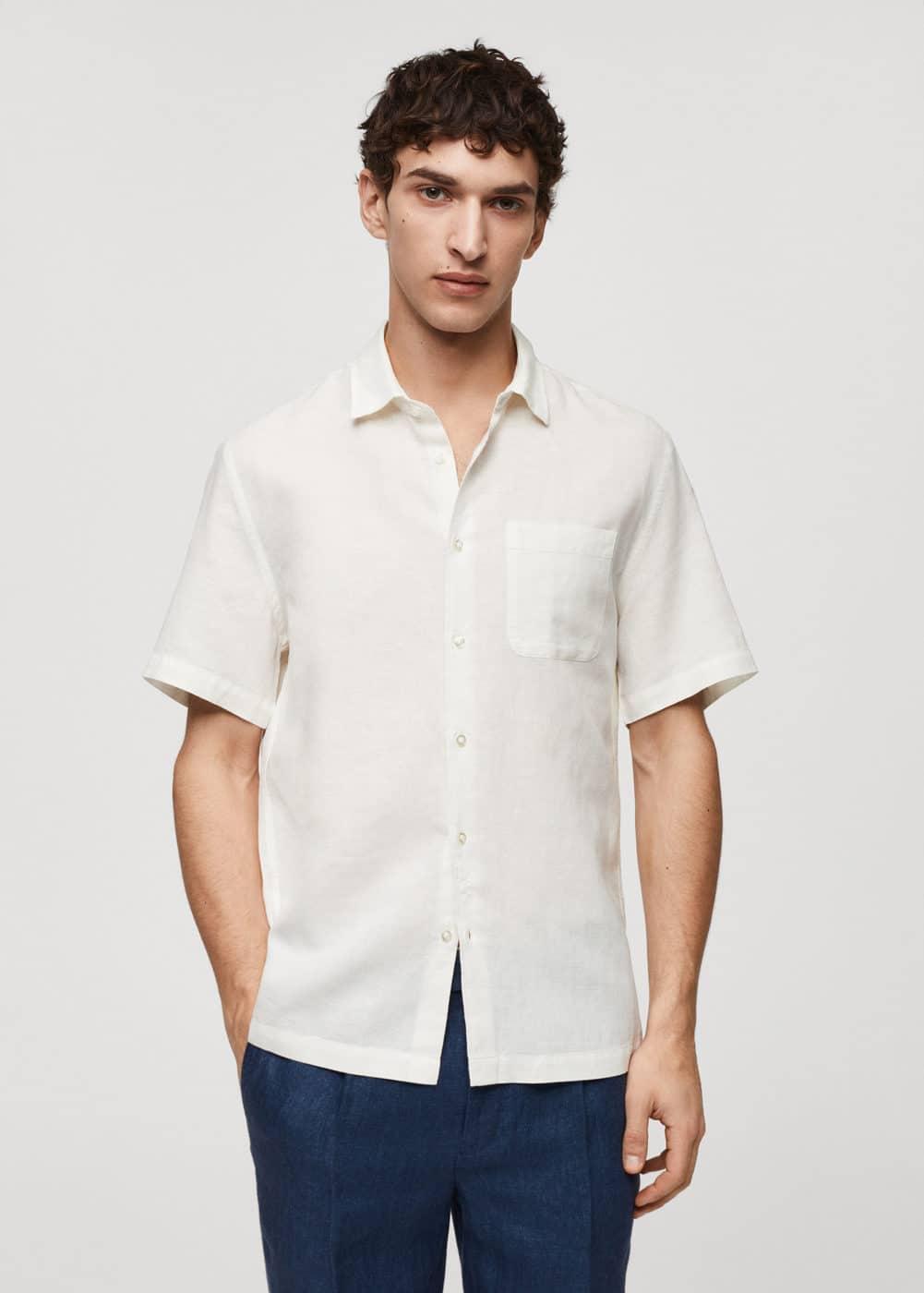 Mango Mens Regular-Fit Linen Short-Sleeved Shirt Product Image