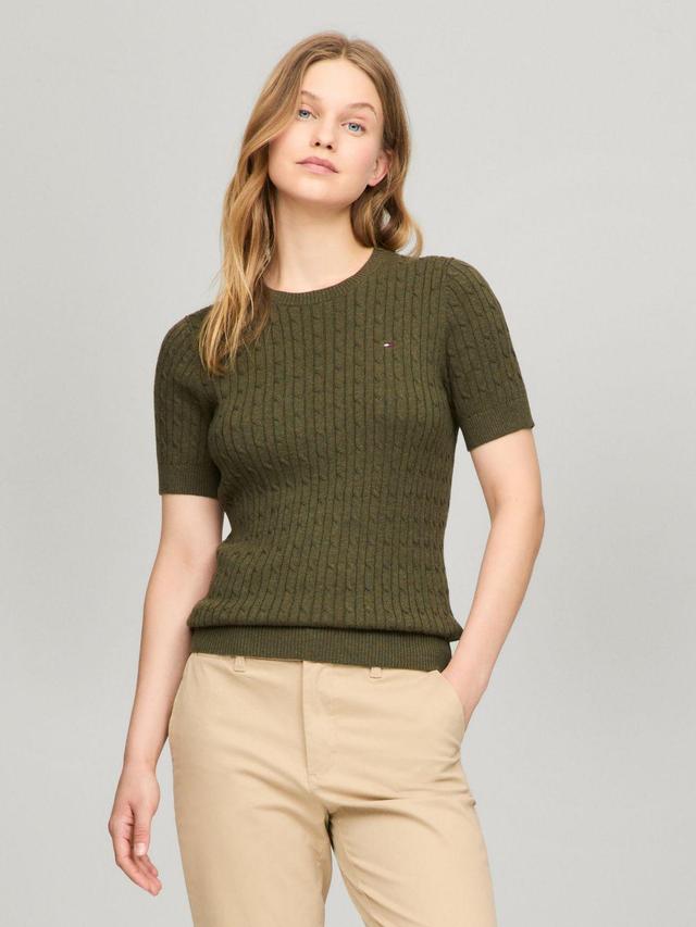 Short-Sleeve Cable Knit Sweater Product Image