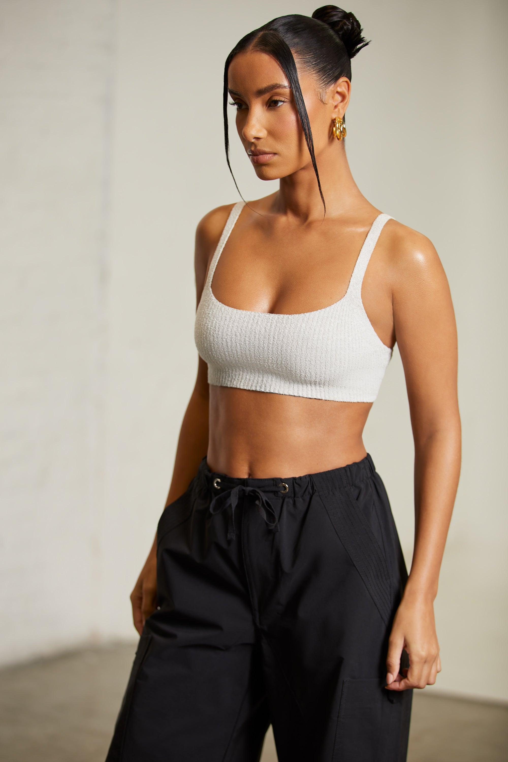 Curved Neck Crop Top in Grey Female Product Image