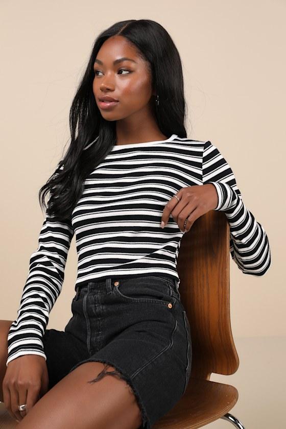 My Favorite Look Black and White Striped Long Sleeve Top Product Image